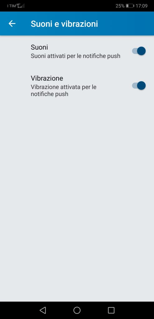 Menu suoni e e vibrazioni di linkedin 