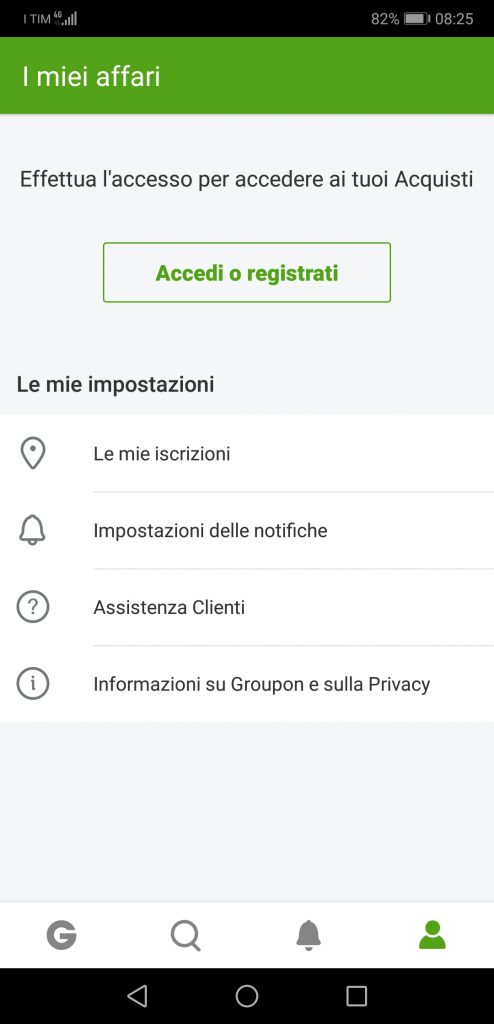 Menu notifiche groupon 