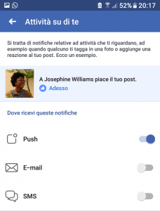 Facebook disattivare notifiche