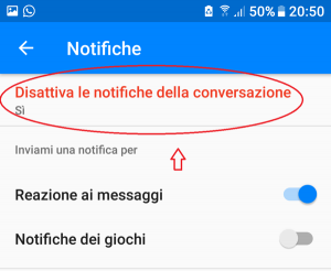 Messenger disattivare notifiche