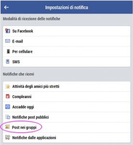 Facebook, notifiche Gruppi