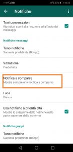 Menu notifiche 